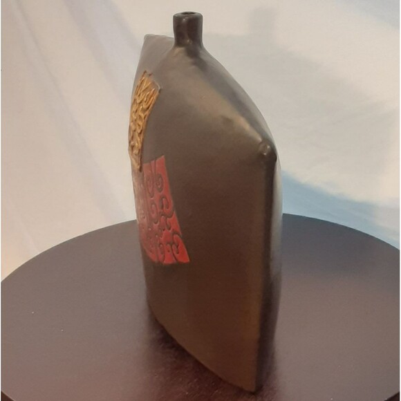 Modern Large Vase w/ Gold Egyptian Glyphs & Red Decorative Panels - Picture 3 of 7